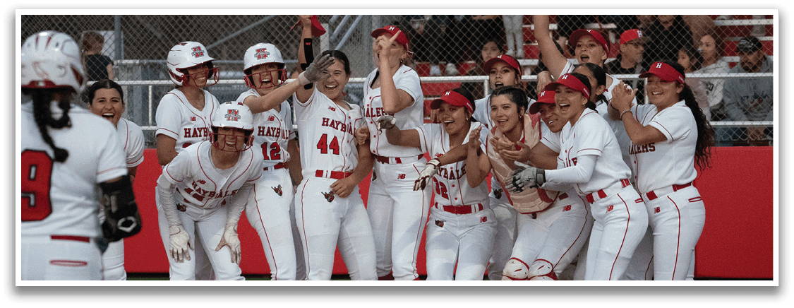 A group of female softball players celebrating on the field. AI generated content