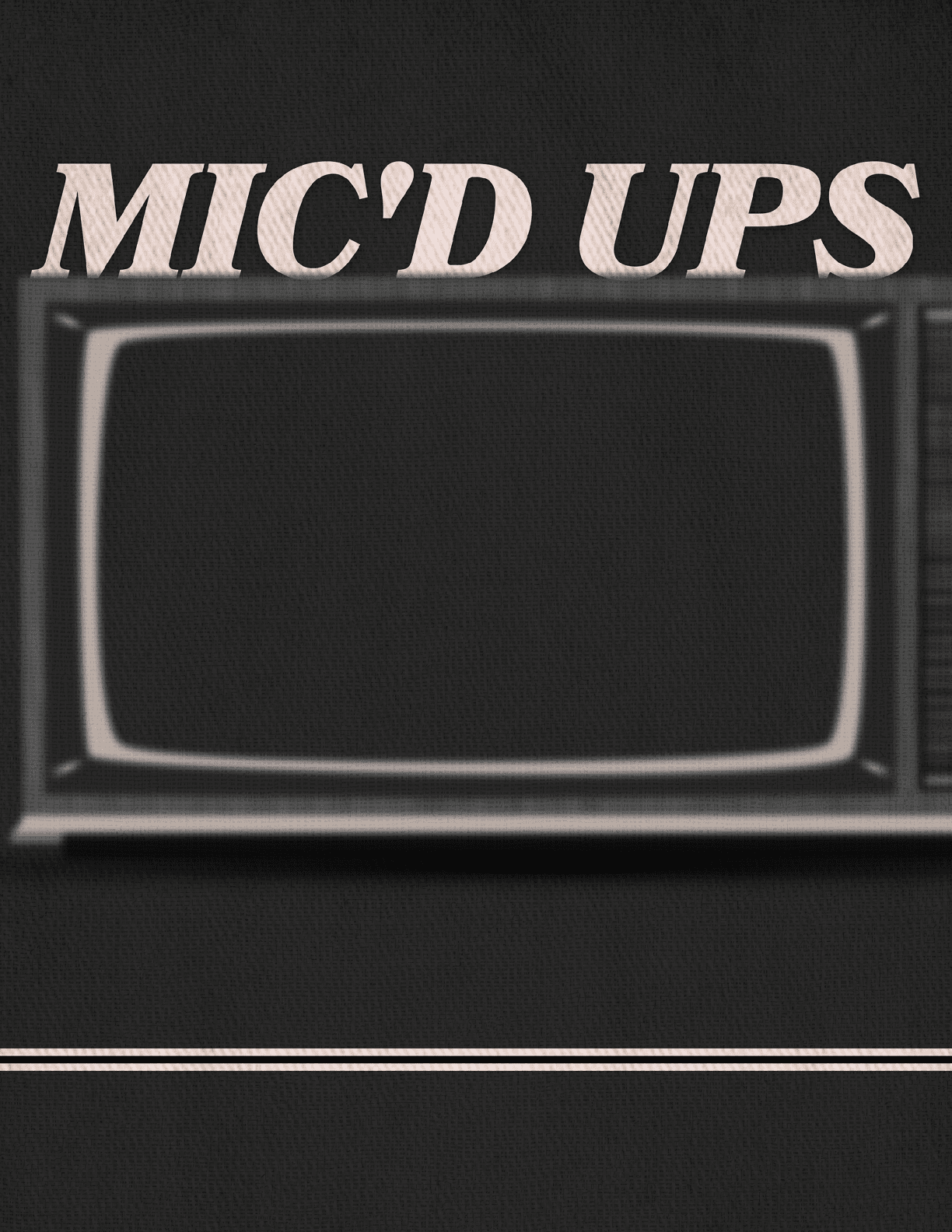 A black and white TV screen with the words “Mic'd Ups" written on it. AI generated content