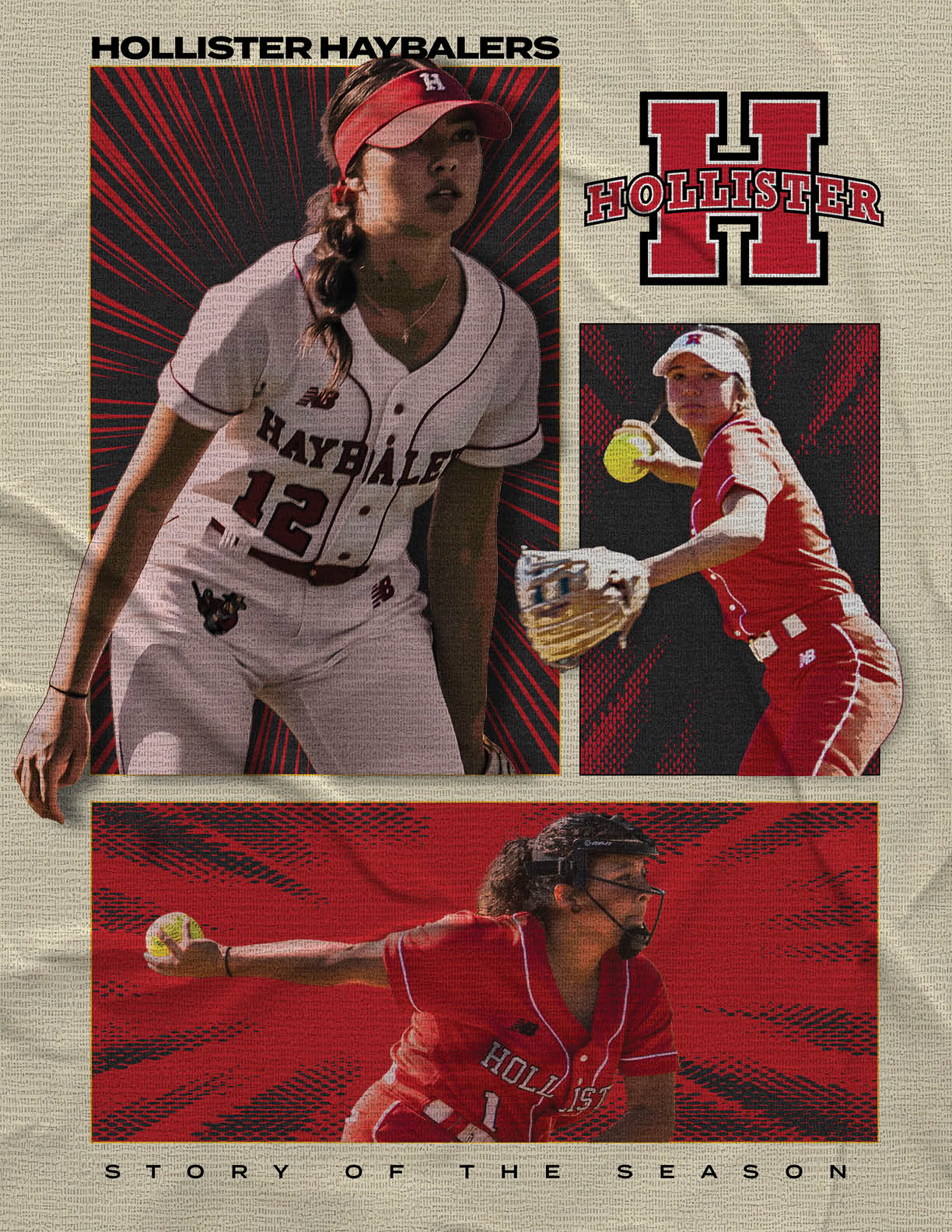 A female baseball player in a red jersey is shown throwing a ball. AI generated content