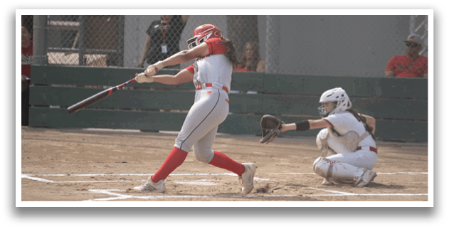 A female baseball player is swinging a bat at a ball, while a catcher is positioned behind her. AI generated content
