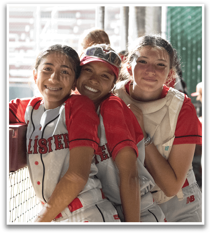 Three female baseball players posing for a picture. AI generated content