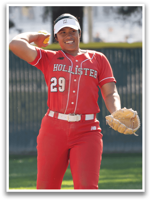 A female baseball player wearing a red jersey and white cap is standing on the field. AI generated content