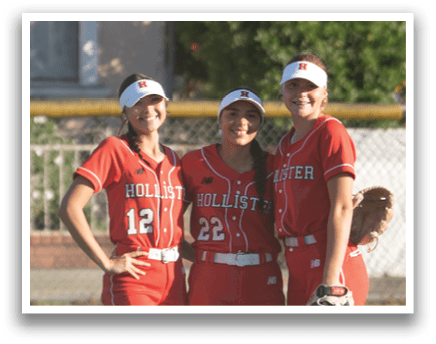 Three people wearing red and white uniforms stand on a baseball field. AI generated content