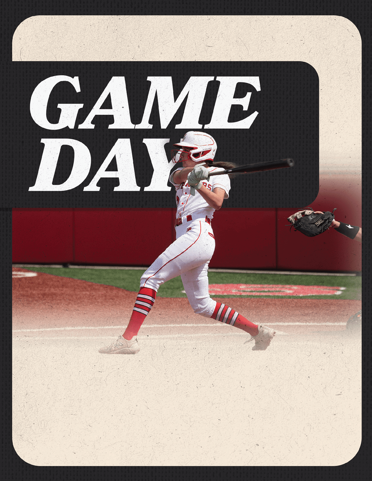 A female baseball player in a white uniform is swinging a bat on a field. AI generated content