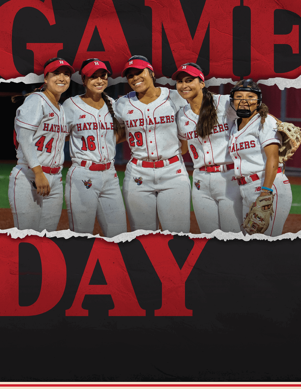 Four female softball players pose for a photo. AI generated content