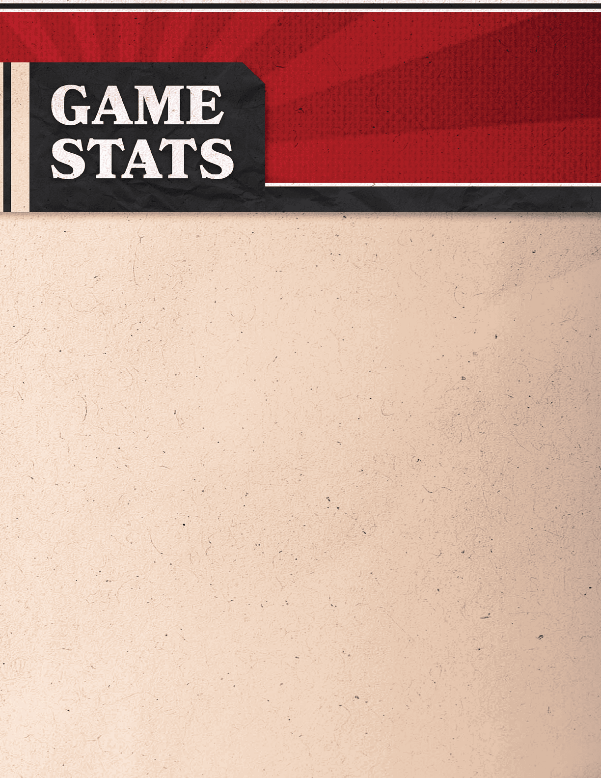 A tan paper with the words “Game Stats" written on it. Description generated by AI