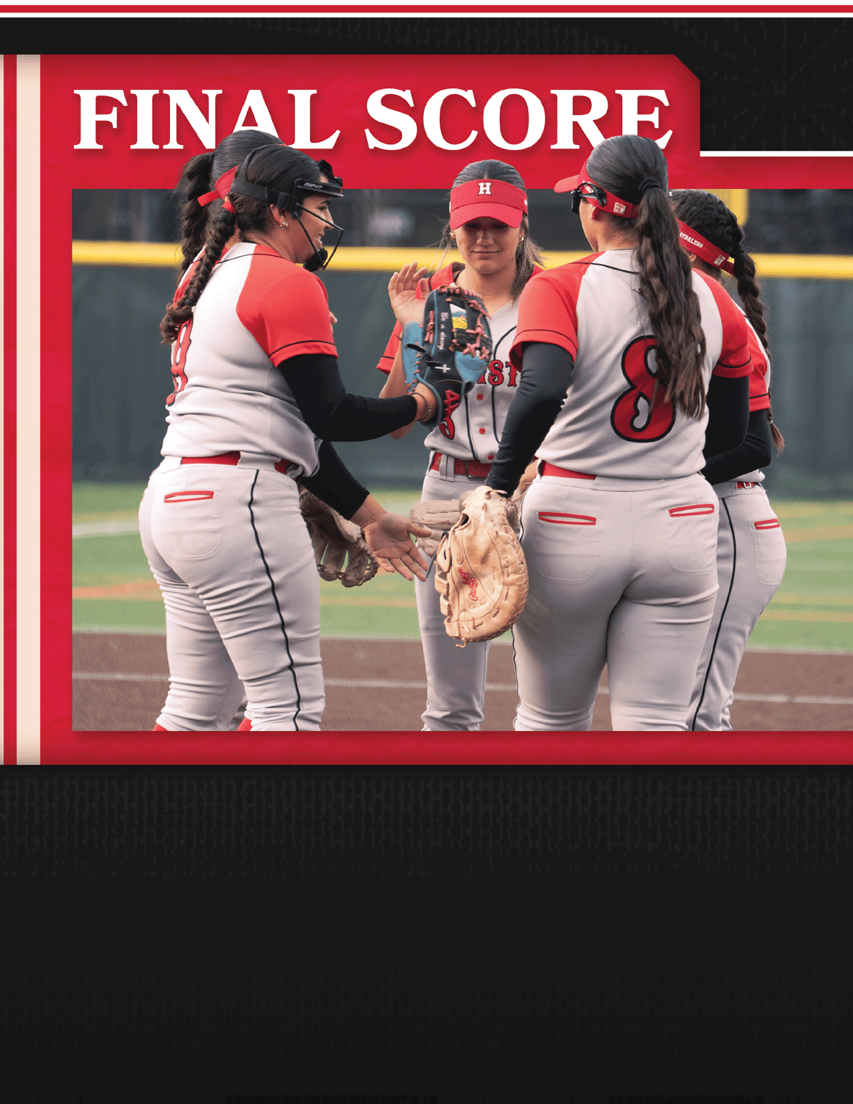A group of three women wearing red and white uniforms. Description generated by AI