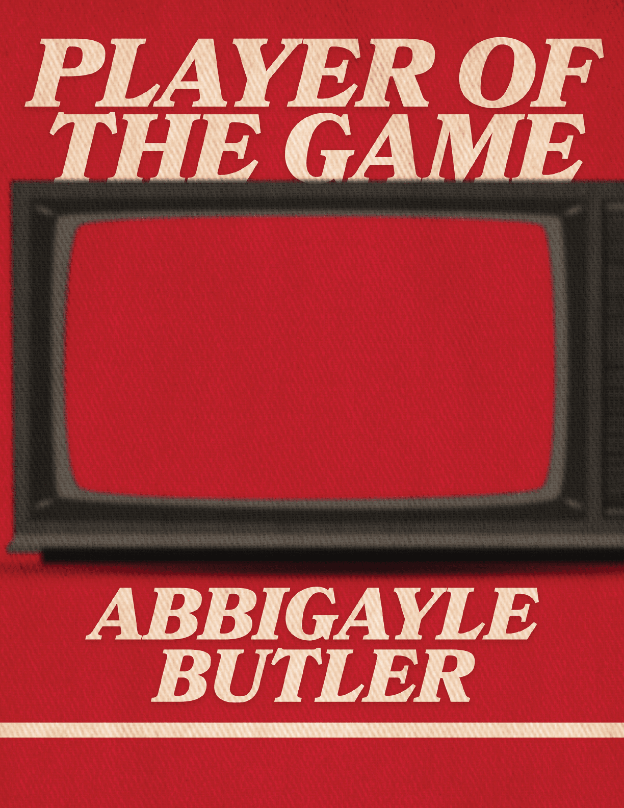 A red and white television screen with the words Player of the Game written on it. Description generated by AI