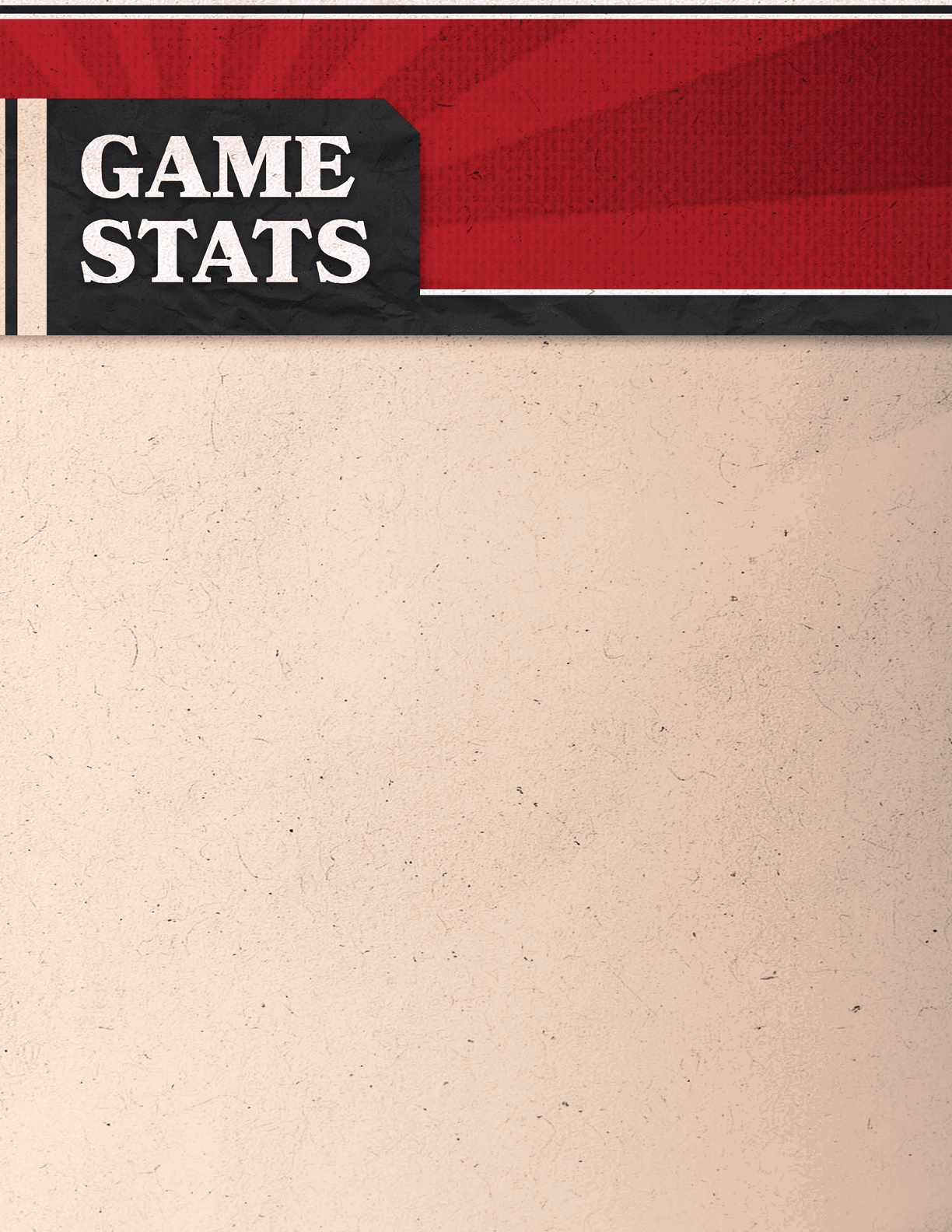 A tan paper with the words “Game Stats" written on it. Description generated by AI