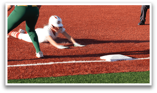 A baseball player slides into a base. Description generated by AI