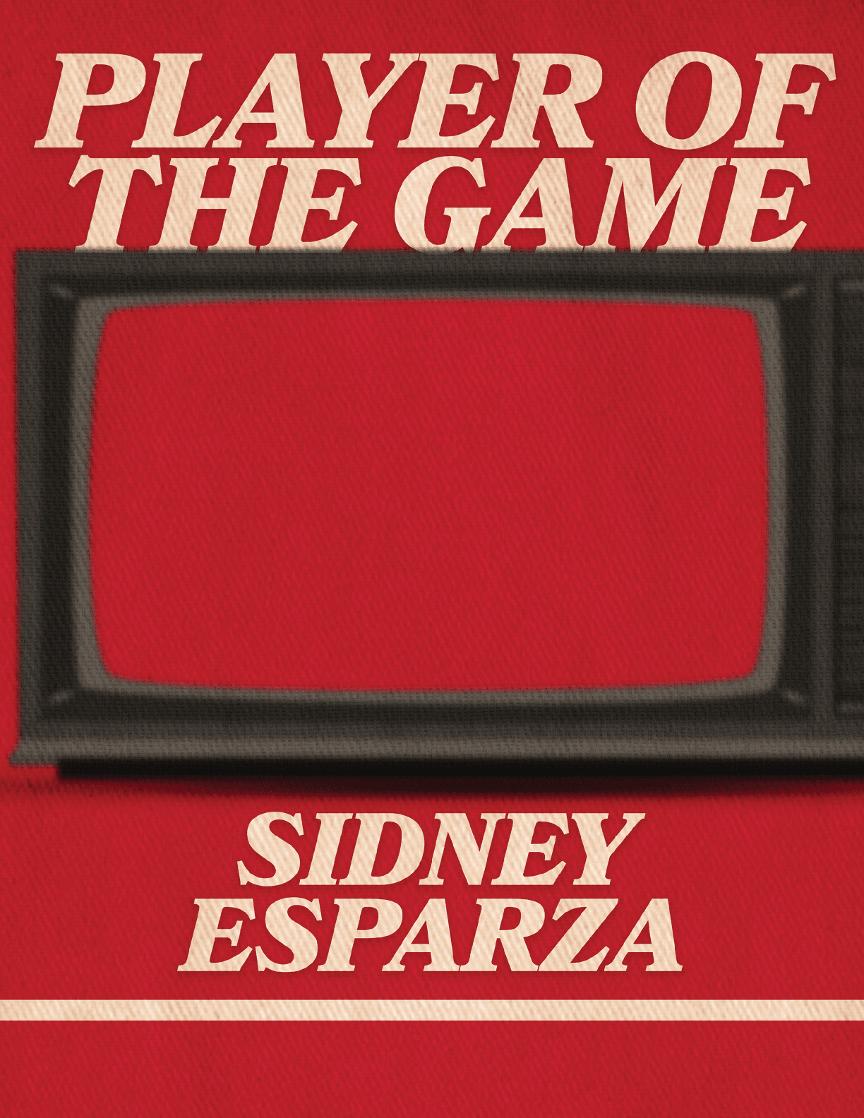 A red and white television screen with the words “Player of the Game" written on it. Description generated by AI