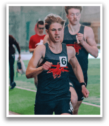 Two men are running on a track, one wearing a gray shirt and the other wearing a black shirt. AI generated content