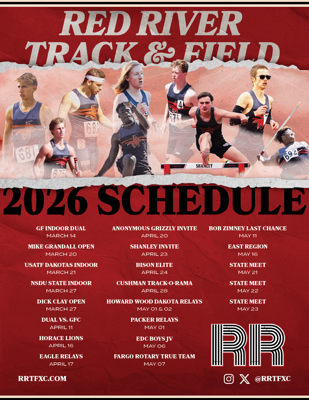 A calendar for the Red River Track & Field team. AI generated content