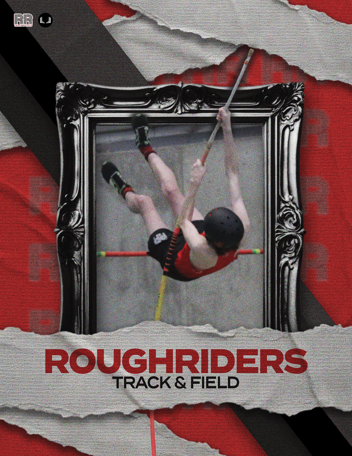 A person is shown on a poster doing a pole vault. AI generated content