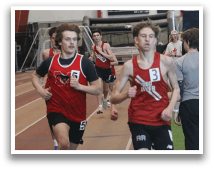 A group of people are running on a track, with some of them wearing red shirts. AI generated content