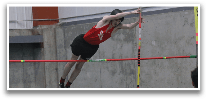 A man is jumping in the air to clear a pole in a track and field event. AI generated content