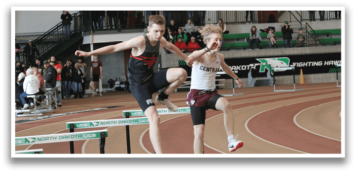 Two people are jumping over a barrier in a stadium. AI generated content