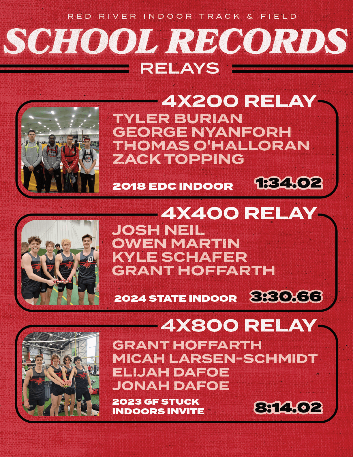 A poster advertising a track and field event featuring four relay teams. AI generated content