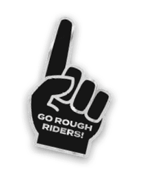 A collection of logos and images, including a red and black logo for the North Dakota Rough Riders. AI generated content