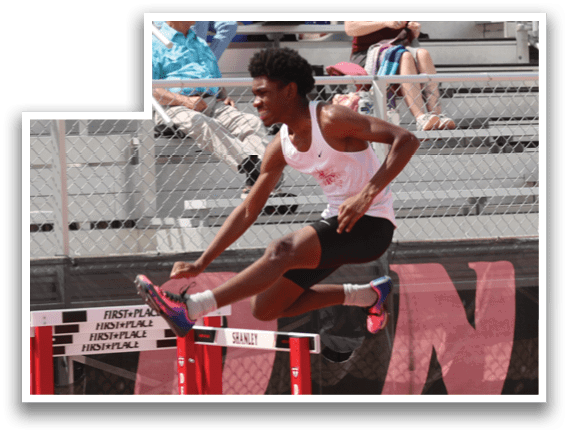 A man is jumping over a hurdle. Description generated by AI