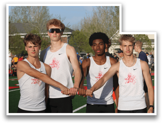 Four young men wearing black shorts and white shirts. Description generated by AI