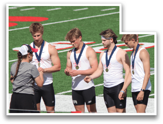 A group of men wearing medals. Description generated by AI