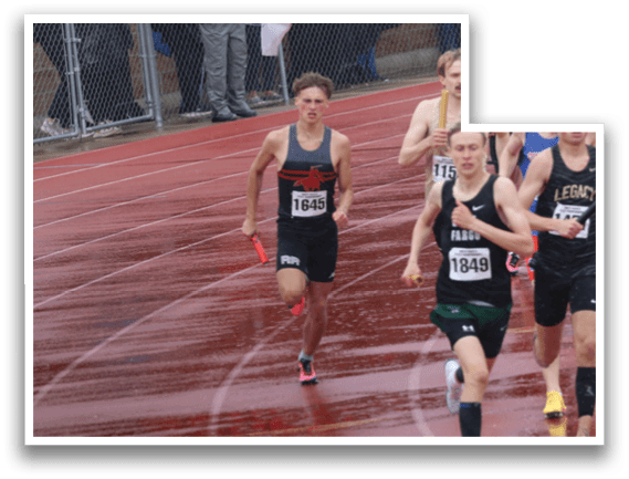 A group of runners on a track. Description generated by AI