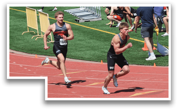 A group of people running on a track. Description generated by AI