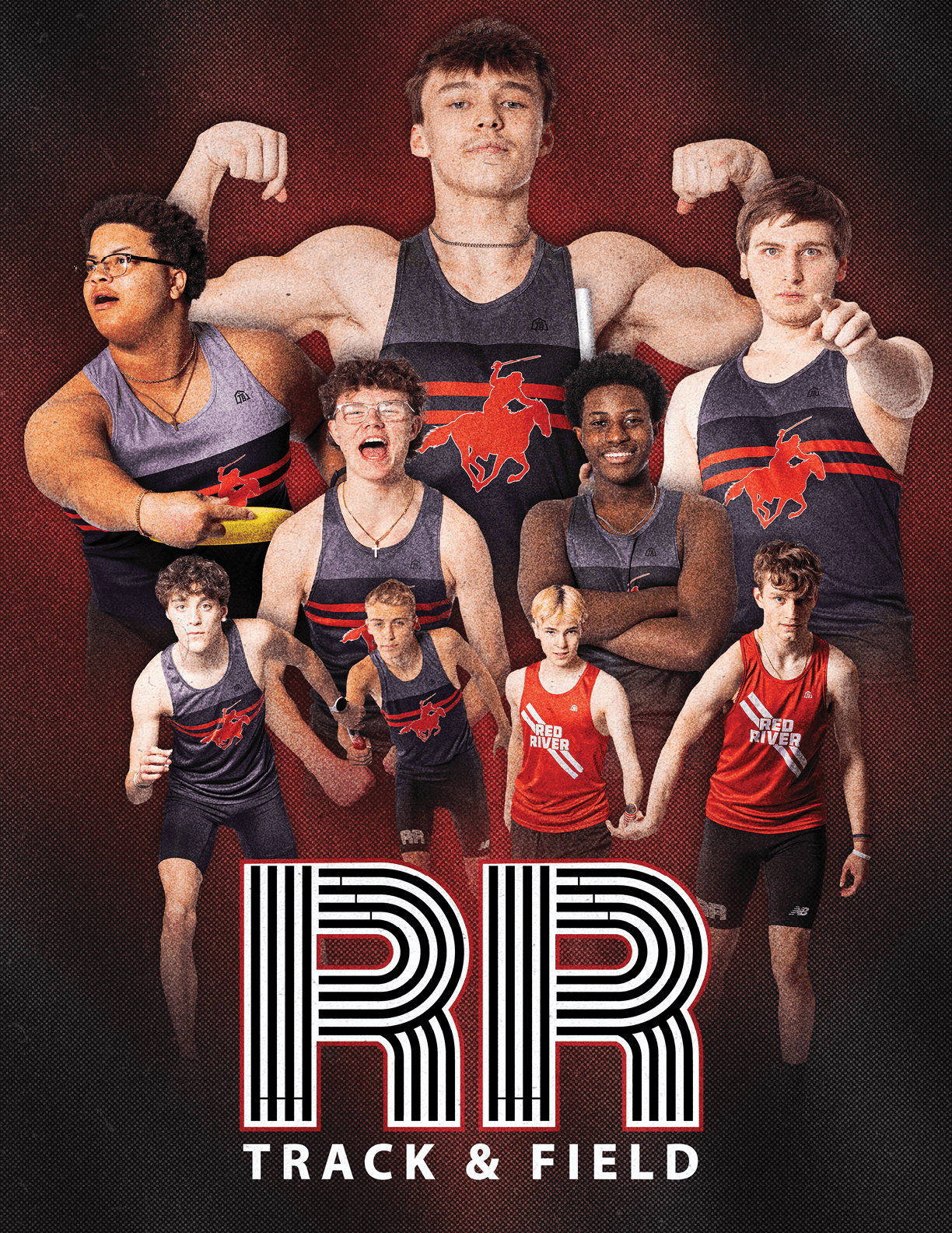 A group of young men wearing track and field uniforms. Description generated by AI