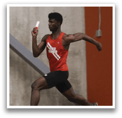 A man is running on a track, holding a remote control in his hand. AI generated content