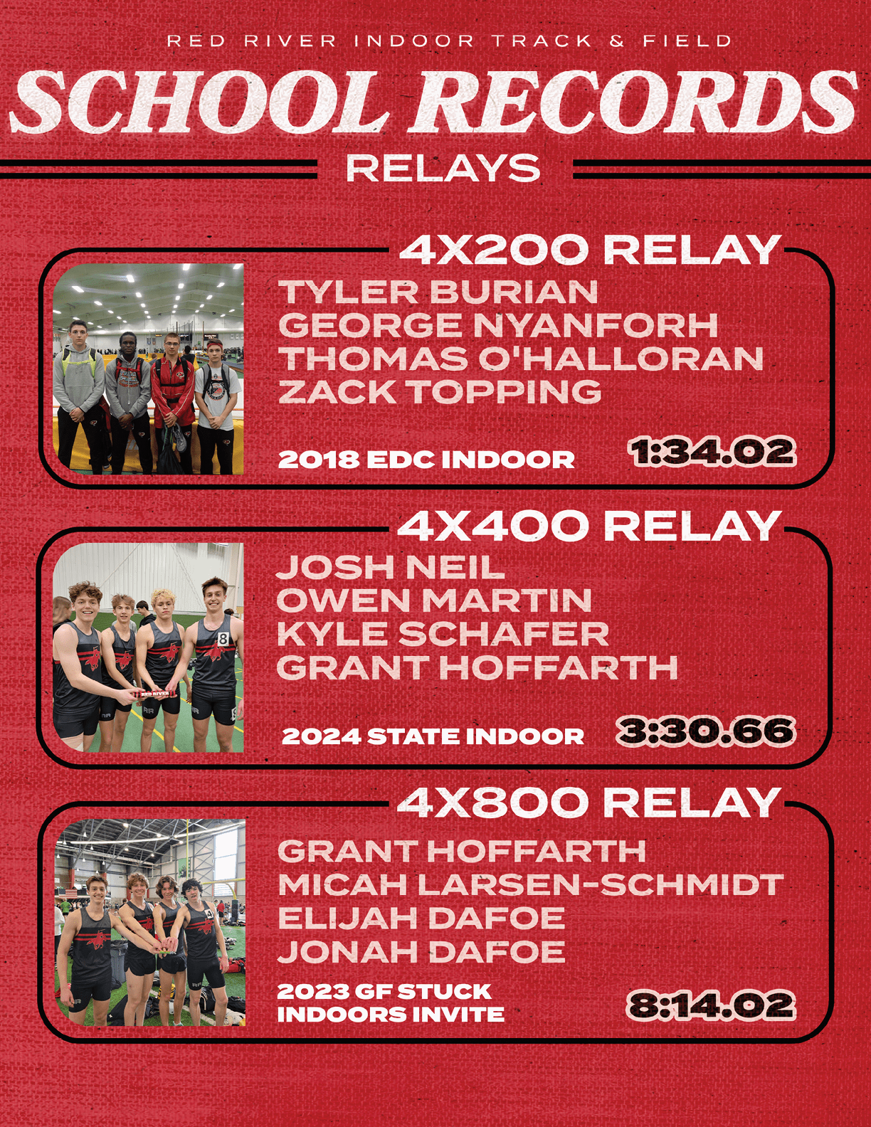 A poster advertising a track and field event featuring four relay teams. AI generated content