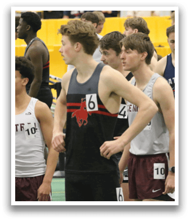 A group of athletes wearing numbers and maroon and white uniforms. Description generated by AI