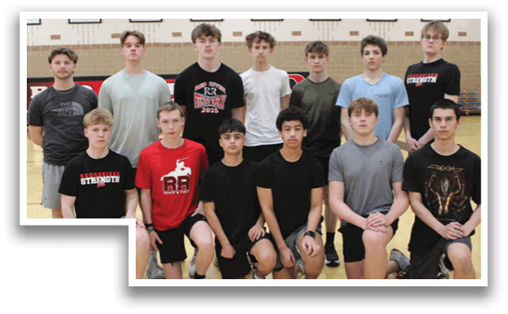 A group of young men in a gym. Description generated by AI