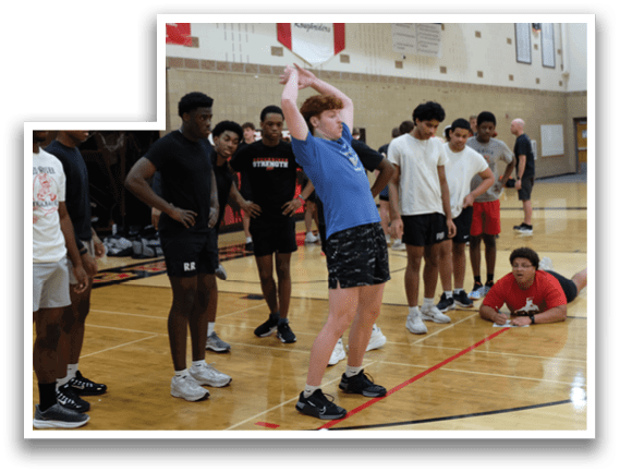 A group of people are in a gym. Description generated by AI