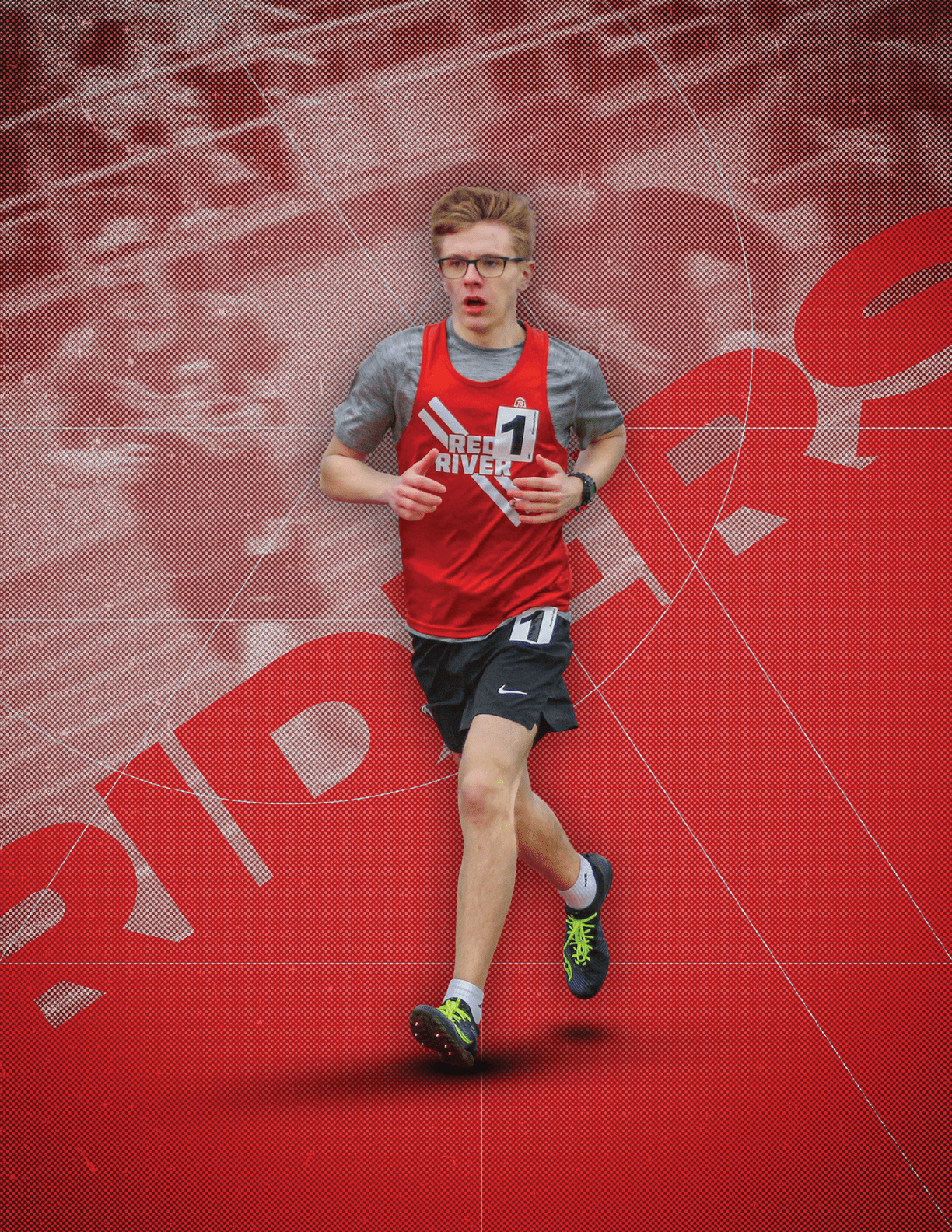 A man running in a red shirt with the number 11 on it. Description generated by AI