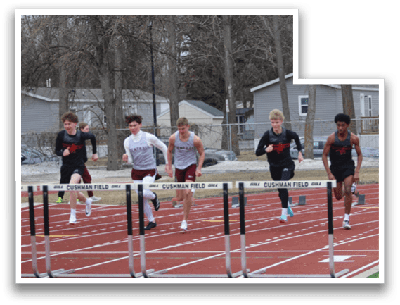 A group of people running on a track. Description generated by AI