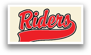 A red and white logo for a team called the Riders. Description generated by AI