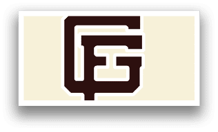 A brown and white letter G. Description generated by AI