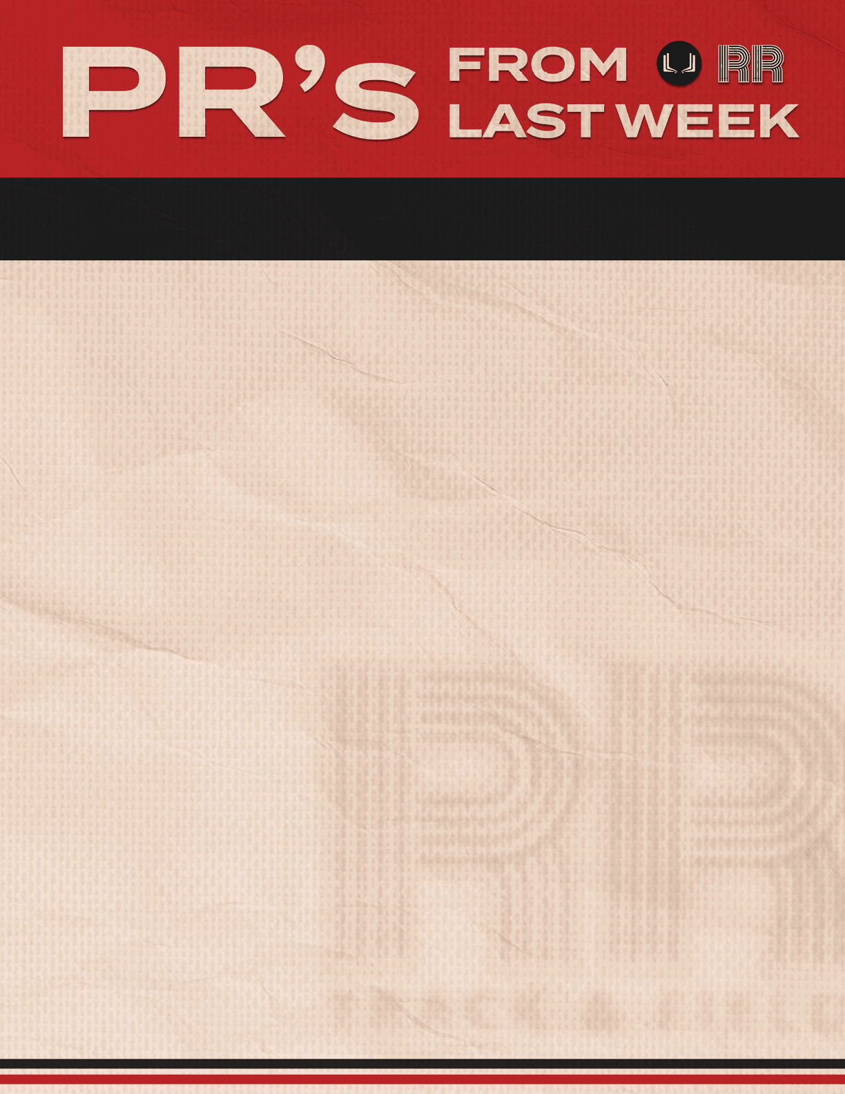 A red and white paper with the word PR's on it. Description generated by AI