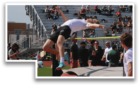 A man is jumping over a barrier. Description generated by AI