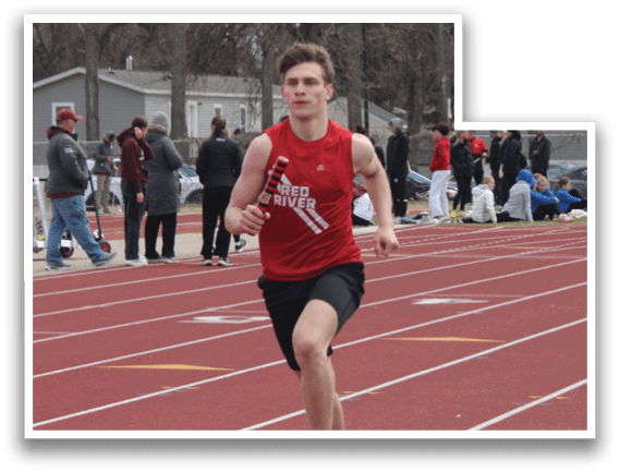 A man running on a track. Description generated by AI