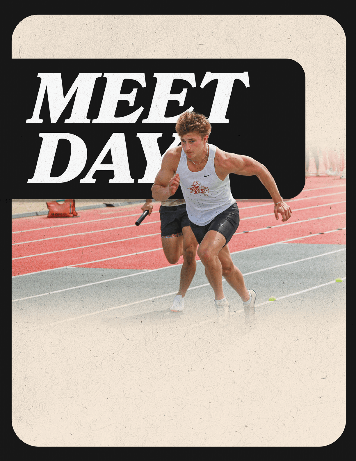 A man running on a track. Description generated by AI