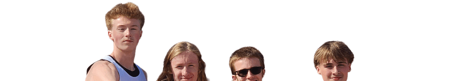 Four men wearing white shirts and black shorts. Description generated by AI