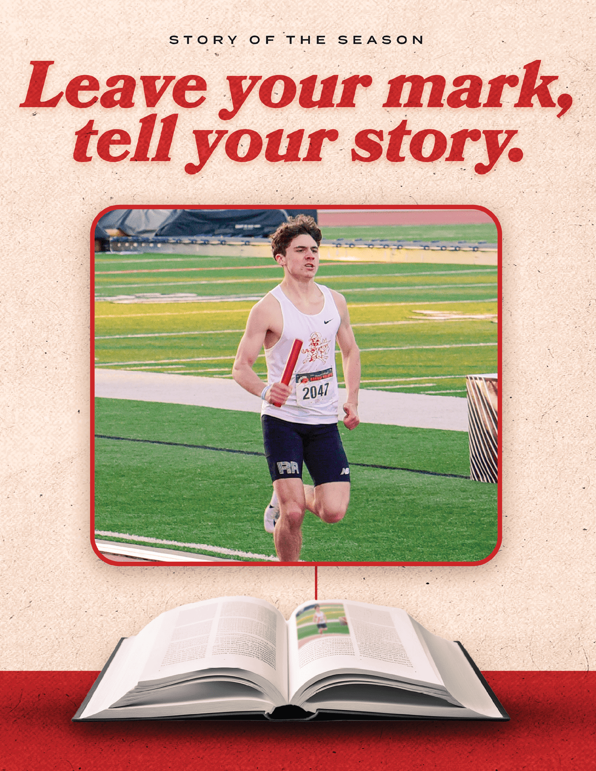 A book with a man running on the cover. Description generated by AI