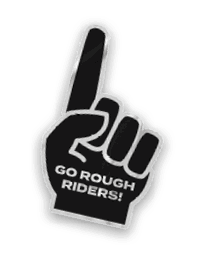 A collection of logos and images, including a red and black logo for the North Dakota Rough Riders. AI generated content