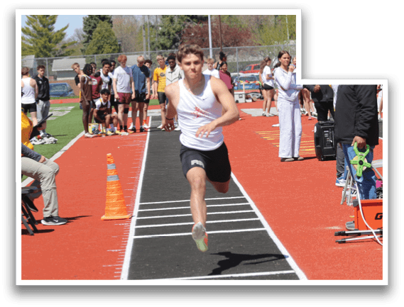A man is running on a track. Description generated by AI