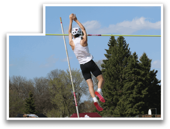 A man is jumping in the air to catch a pole. Description generated by AI