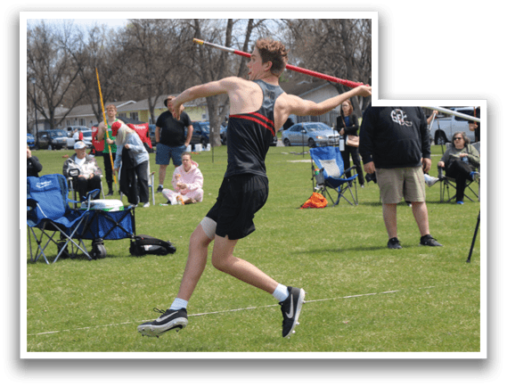 A man is jumping in the air with a red pole in his hand. Description generated by AI