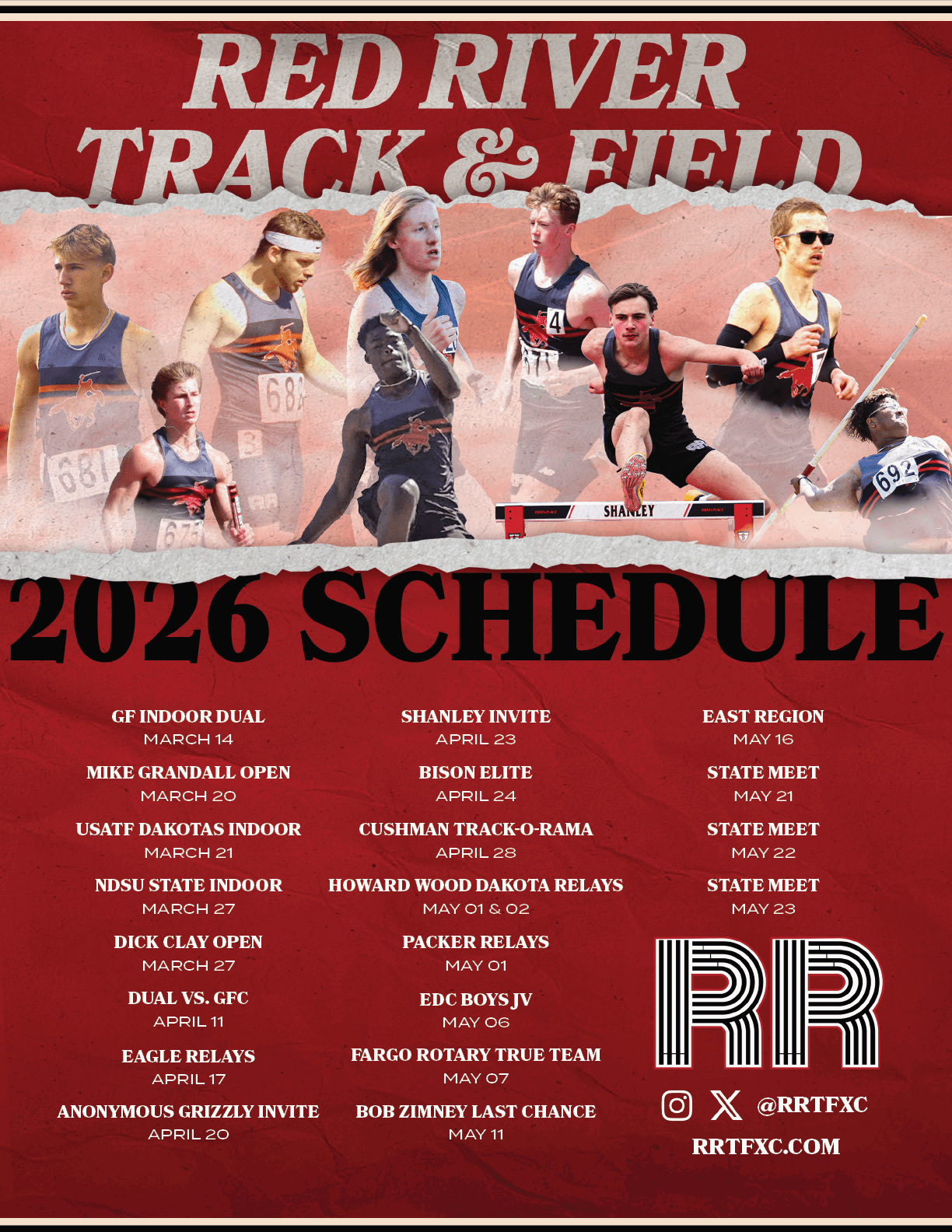A calendar for the Red River Track & Field team. AI generated content