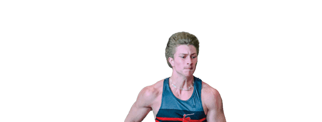 A man running on a track. Description generated by AI